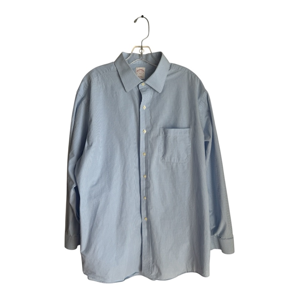 Brooks Brothers Mens Light Blue Gingham Print  Button Down Shirt